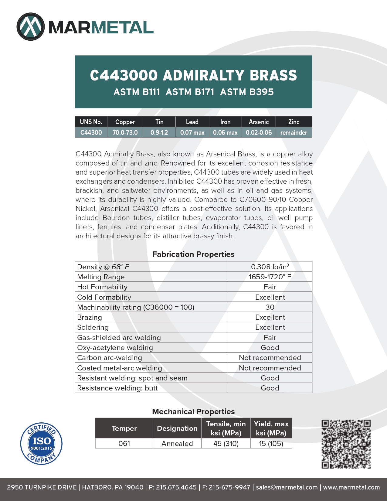 C44300 ADMIRALTY BRASS