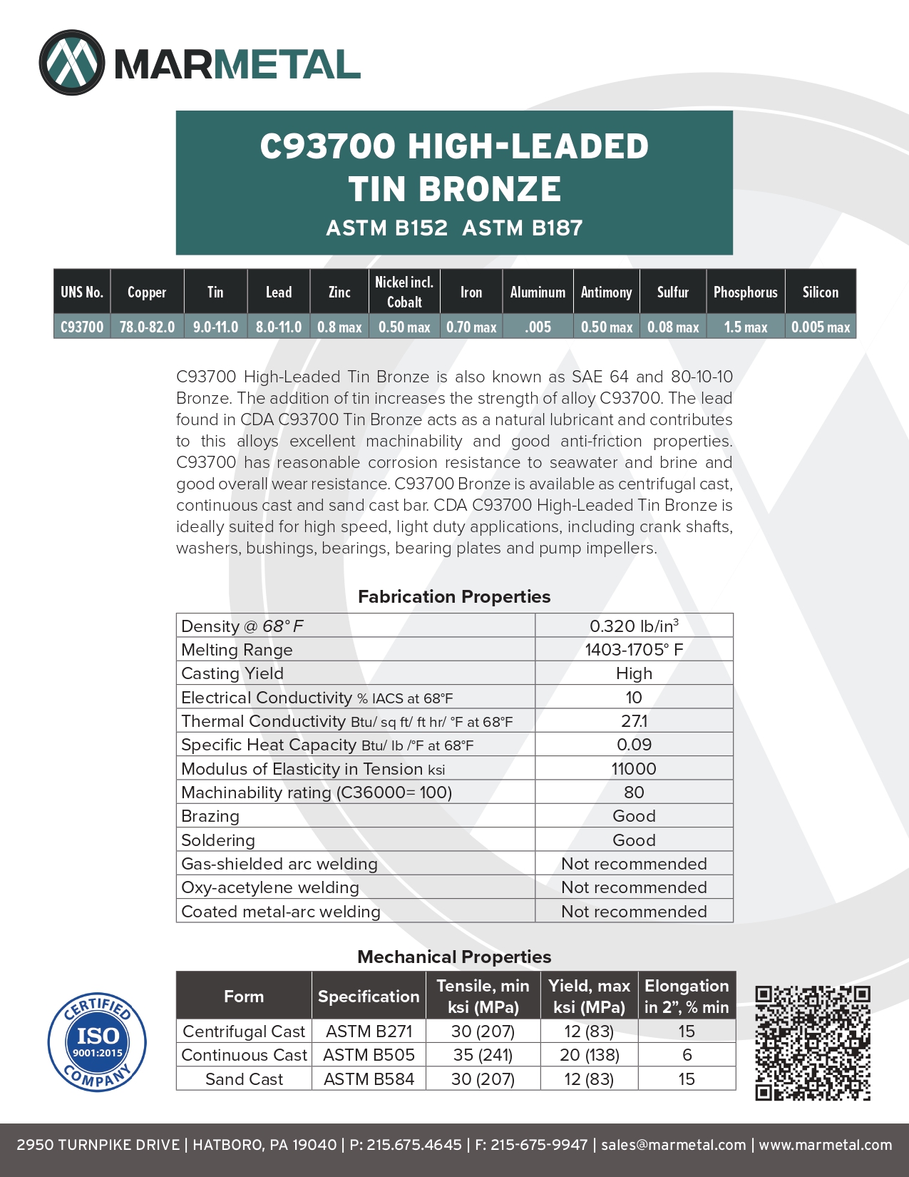 C937 High-Leaded Tin Bronze